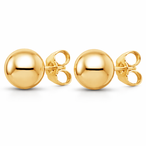 Real Genuine 1/20 14K Yellow Gold GF Round Ball Stud 6 mm Earrings 2 for Men and Women
