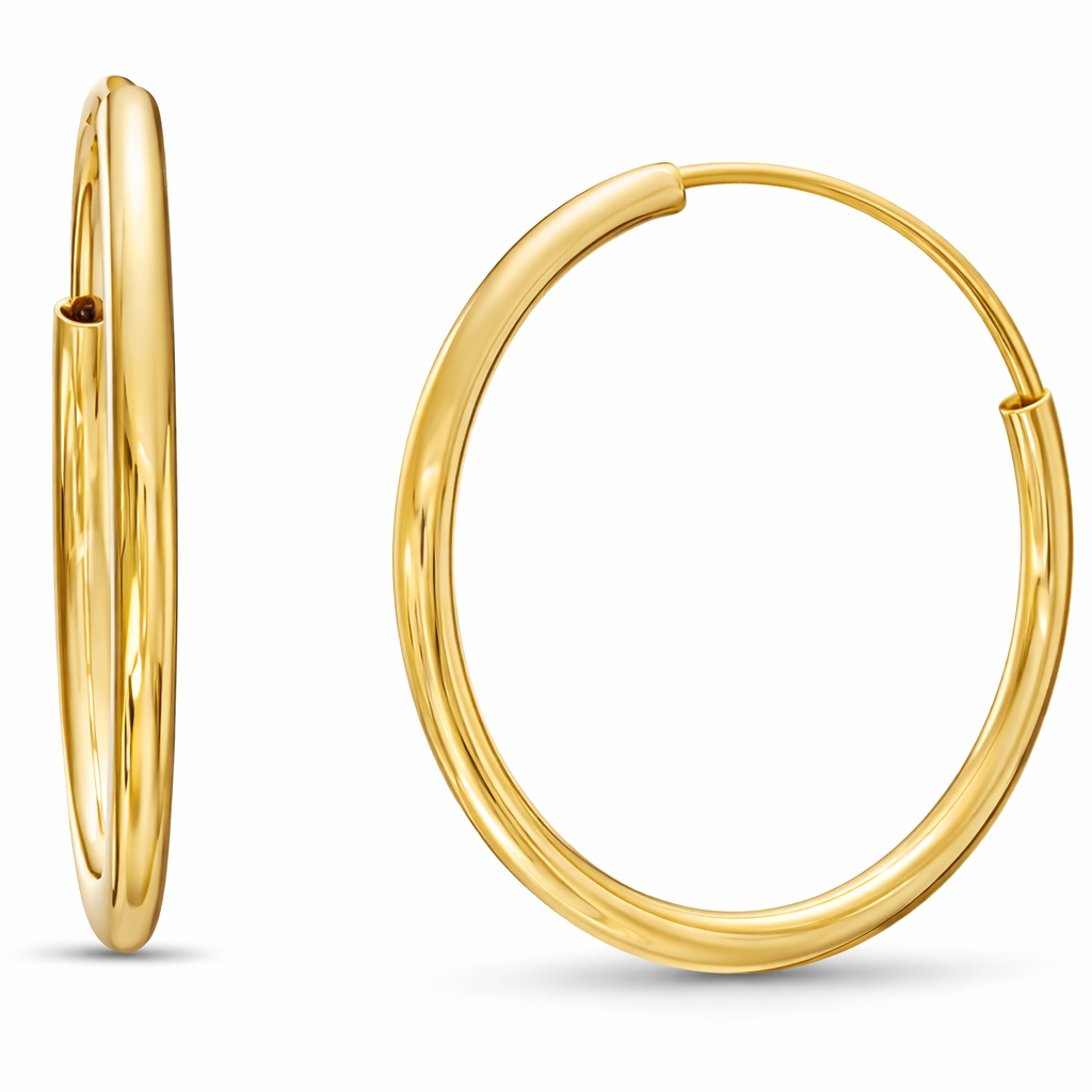 Real Genuine 1/20 14K Yellow Gold GF Hoop Earrings 1 Inch 20 mm Earrings for Men and Women