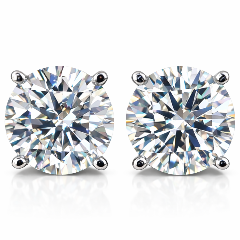1 to 2 Carat VS Clarity Lab Grown Diamond Stud Earrings Round Solitaire in Solid 14K White Gold for Women and Men