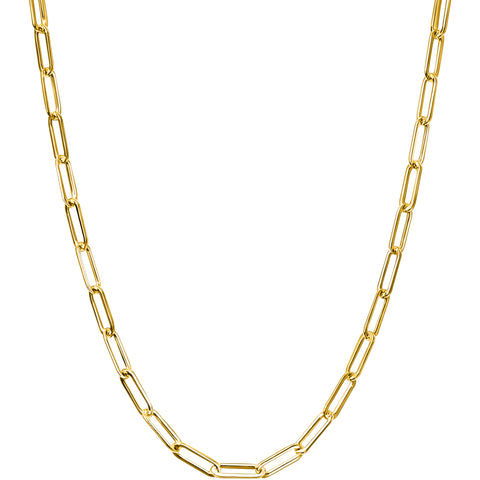 Real Genuine 1/20 14K Yellow Gold GF Paperclip Chain Necklace 3 mm 18 Inch Paper Clip for Women and Men
