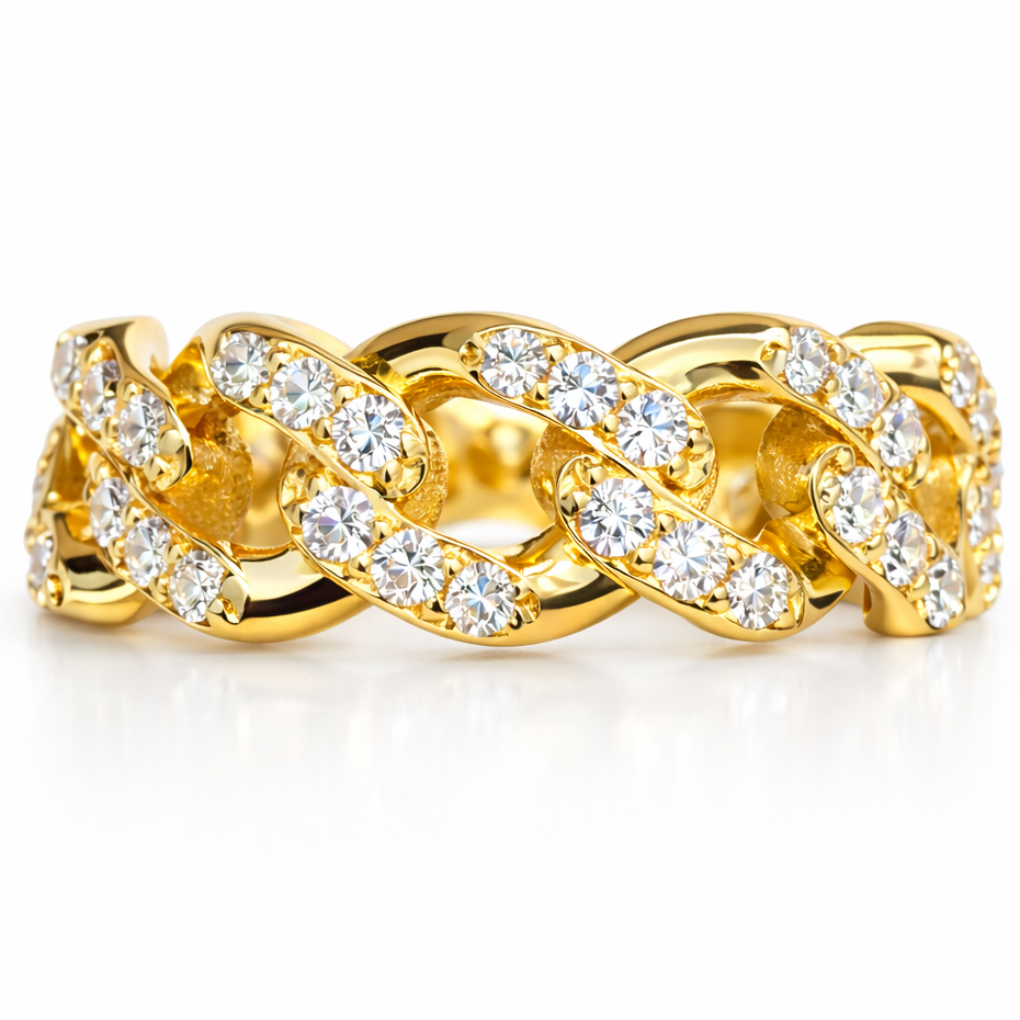 3/4 Carat VS Clarity Lab Grown Diamond Miami Cuban Link Ring Band in Solid 4K Yellow Gold for Women and Men