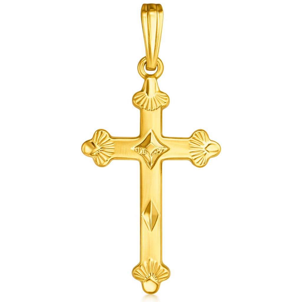 Real Genuine 1/20 14K Yellow Gold GF Gothic Chrome Cross 1 Inch Religious Crucifix Vintage Style Necklace Pendant Charm for Men and Women