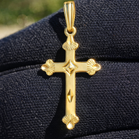 Real Genuine 1/20 14K Yellow Gold GF Gothic Chrome Cross 1 Inch Religious Crucifix Vintage Style Necklace Pendant Charm for Men and Women