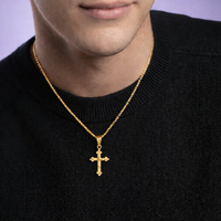 Real Genuine 1/20 14K Yellow Gold GF Gothic Chrome Cross 1 Inch Religious Crucifix Vintage Style Necklace Pendant Charm for Men and Women