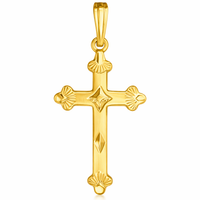 Real Genuine 1/20 14K Yellow Gold GF Gothic Chrome Cross 1 Inch Religious Crucifix Vintage Style Necklace Pendant Charm for Men and Women