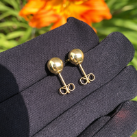 Real Genuine 1/20 14K Yellow Gold GF Round Ball Stud 6 mm Earrings 2 for Men and Women