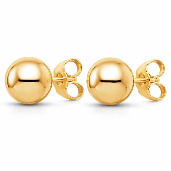 Real Genuine 1/20 14K Yellow Gold GF Round Ball Stud 6 mm Earrings 2 for Men and Women
