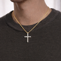 1 Carat VS Clarity Lab Grown Diamond Cross Crucifix Pendant Charm with Necklace Chain in Solid 14k Yellow Gold for Men and Women