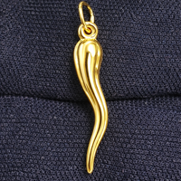 Real Genuine 1/20 14K Yellow Gold GF Italian Horn Cornicello 1 Inch Necklace Pendant Charm for Men and Women