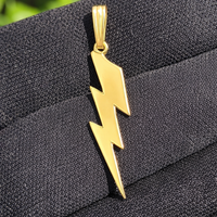 Real Genuine 1/20 14K Yellow Gold GF Thunderbolt 1 1/2 Inch Lightning Thunder Bolt Necklace Pendant Charm for Men and Women