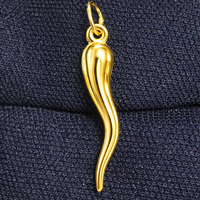Real Genuine 1/20 14K Yellow Gold GF Italian Horn Cornicello 1 Inch Necklace Pendant Charm for Men and Women