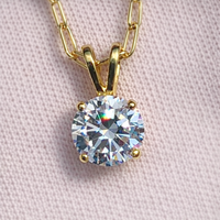 1 Carat VS Clarity Round Solitaire Lab Grown Diamond Pendant Necklace in Solid 14k Yellow Gold for Women