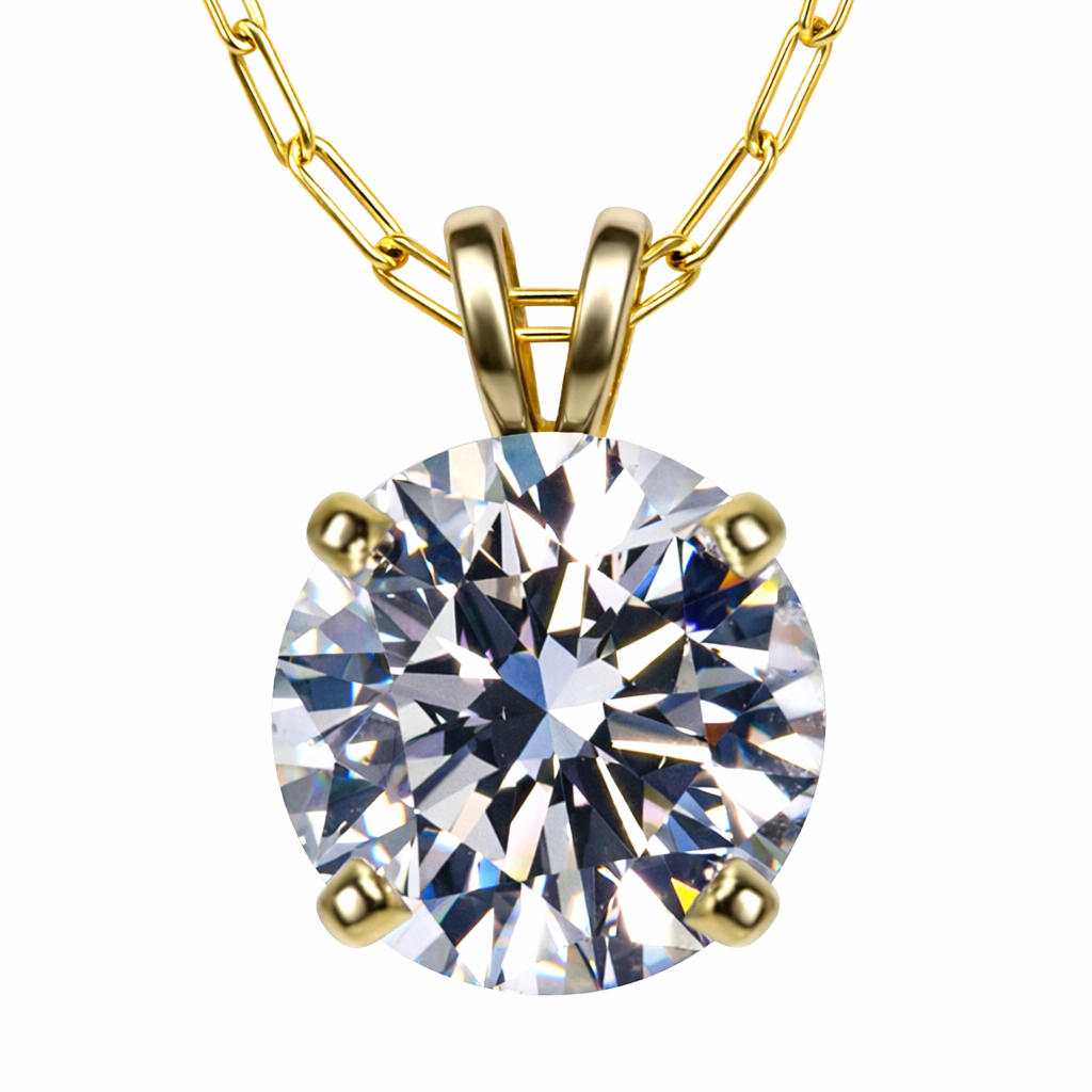 1 Carat VS Clarity Round Solitaire Lab Grown Diamond Pendant Necklace in Solid 14k Yellow Gold for Women