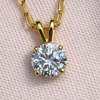 1 Carat VS Clarity Round Solitaire Lab Grown Diamond Pendant Necklace in Solid 14k Yellow Gold for Women