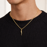 Real Genuine 1/20 14K Yellow Gold GF Italian Horn Cornicello 1 Inch Necklace Pendant Charm for Men and Women