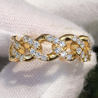 3/4 Carat VS Clarity Lab Grown Diamond Miami Cuban Link Ring Band in Solid 4K Yellow Gold for Women and Men