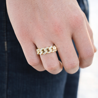 3/4 Carat VS Clarity Lab Grown Diamond Miami Cuban Link Ring Band in Solid 4K Yellow Gold for Women and Men