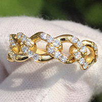 3/4 Carat VS Clarity Lab Grown Diamond Miami Cuban Link Ring Band in Solid 4K Yellow Gold for Women and Men