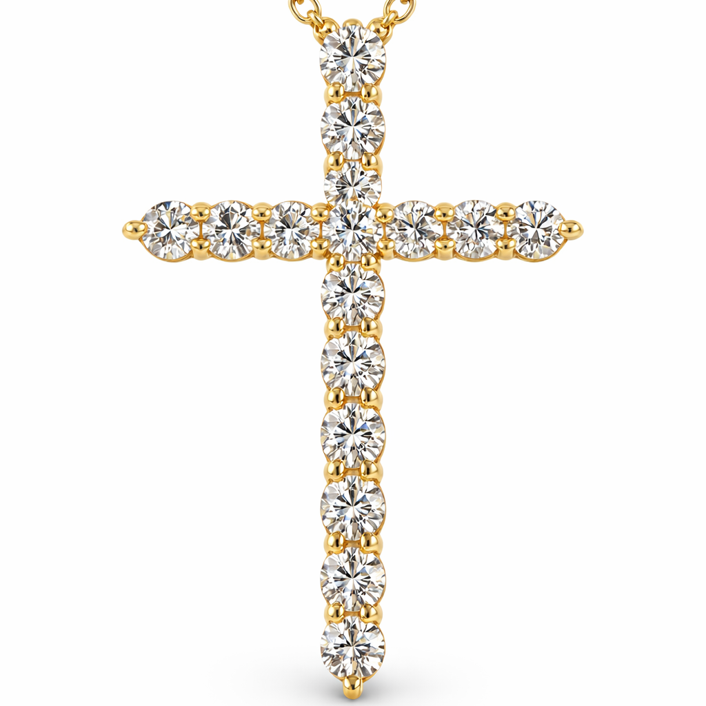 1 Carat VS Clarity Lab Grown Diamond Cross Crucifix Pendant Charm with Necklace Chain in Solid 14k Yellow Gold for Men and Women