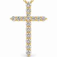 1 Carat VS Clarity Lab Grown Diamond Cross Crucifix Pendant Charm with Necklace Chain in Solid 14k Yellow Gold for Men and Women