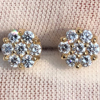 1 Carat VS Clarity Lab Diamond Cluster Flower Stud 2 Earrings in Solid 14K Yellow Gold for Men and Women