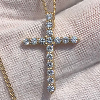 1 Carat VS Clarity Lab Grown Diamond Cross Crucifix Pendant Charm with Necklace Chain in Solid 14k Yellow Gold for Men and Women