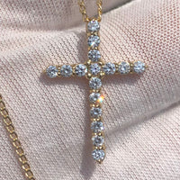 1 Carat VS Clarity Lab Grown Diamond Cross Crucifix Pendant Charm with Necklace Chain in Solid 14k Yellow Gold for Men and Women