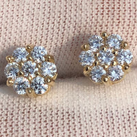 1 Carat VS Clarity Lab Diamond Cluster Flower Stud 2 Earrings in Solid 14K Yellow Gold for Men and Women