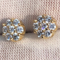 1 Carat VS Clarity Lab Diamond Cluster Flower Stud 2 Earrings in Solid 14K Yellow Gold for Men and Women