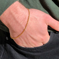 Real Genuine 1/20 14K Yellow Gold GF Rope Bracelet 3 mm 7 Inch for Men and Women