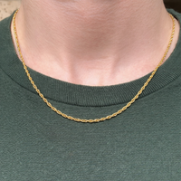Real Genuine 1/20 14K Yellow Gold GF Rope Chain Necklace 20 Inch 2 mm for Men and Women