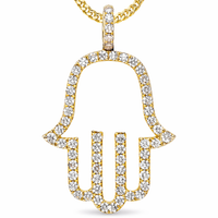 1 Carat VS Clarity Lab Grown Diamond Hamsa Eye Pendant Charm with Necklace Chain in Solid 4k Yellow Gold for Men and Women