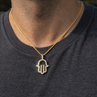 1 Carat VS Clarity Lab Grown Diamond Hamsa Eye Pendant Charm with Necklace Chain in Solid 4k Yellow Gold for Men and Women