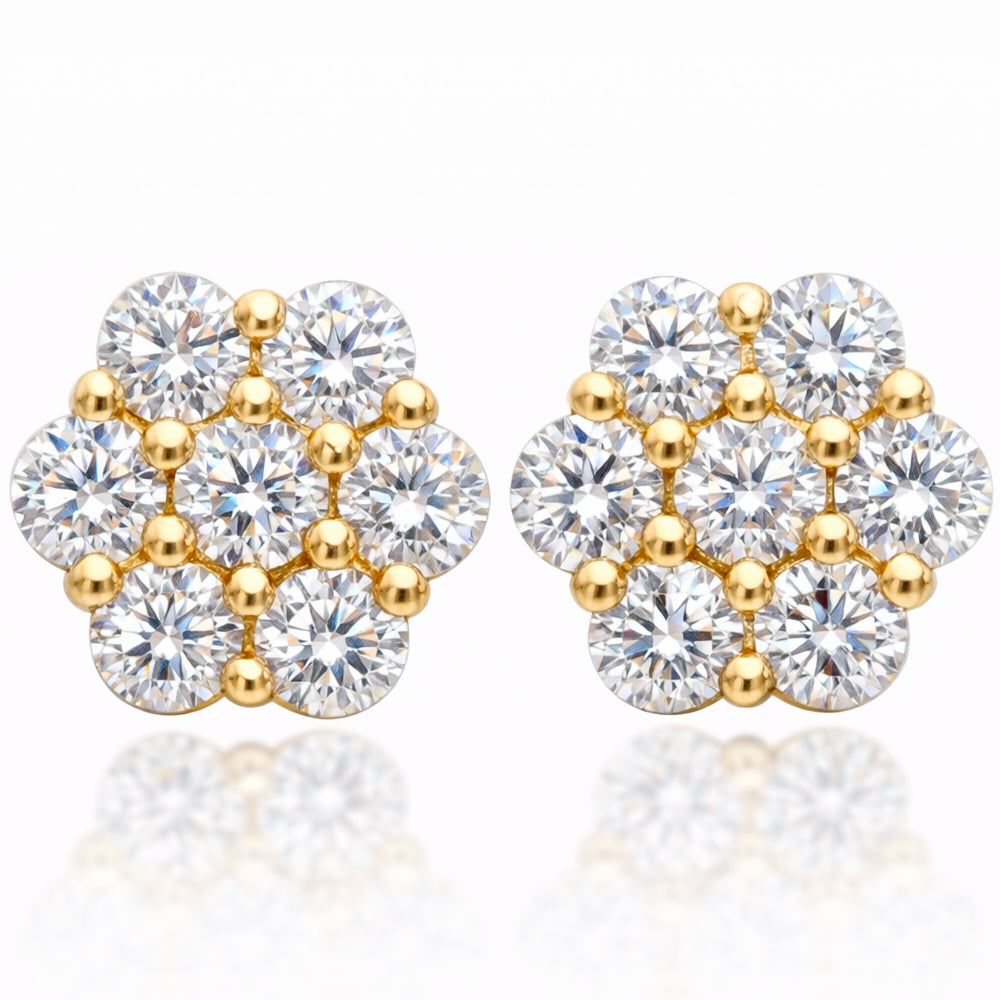 1 Carat VS Clarity Lab Diamond Cluster Flower Stud 2 Earrings in Solid 14K Yellow Gold for Men and Women