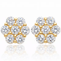 1 Carat VS Clarity Lab Diamond Cluster Flower Stud 2 Earrings in Solid 14K Yellow Gold for Men and Women