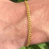 Real Genuine 1/20 14K Yellow Gold GF Cuban Link Bracelet 3 mm 7 Inch for Men and Women