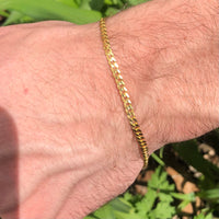 Real Genuine 1/20 14K Yellow Gold GF Cuban Link Bracelet 3 mm 7 Inch for Men and Women