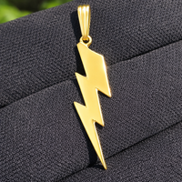 Real Genuine 1/20 14K Yellow Gold GF Thunderbolt 1 1/2 Inch Lightning Thunder Bolt Necklace Pendant Charm for Men and Women