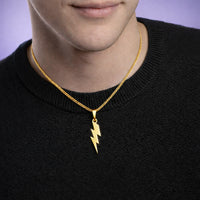 Real Genuine 1/20 14K Yellow Gold GF Thunderbolt 1 1/2 Inch Lightning Thunder Bolt Necklace Pendant Charm for Men and Women